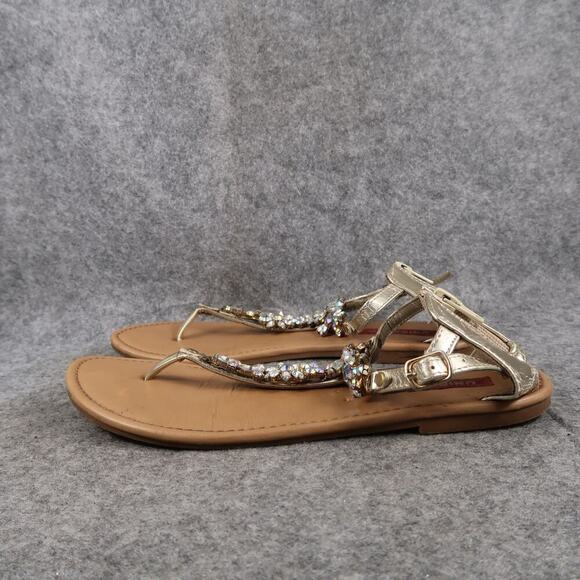 Union Bay Shoes Womens 7 Sandals Flat Thong Embellished Strap Heel Zip Metallic - Picture 4 of 10